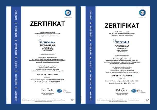 tuev-zertifikate der futronika ag für 14001:2015 und 9001:2015