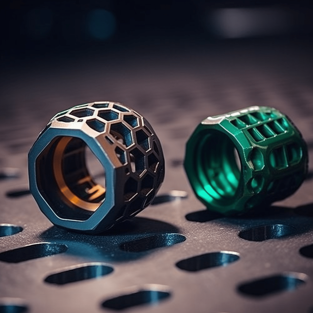 Vergleich von zwei Titanbauteilen in der Metallverarbeitung: Unterschiede in der Oberflächenbearbeitung und Präzision.