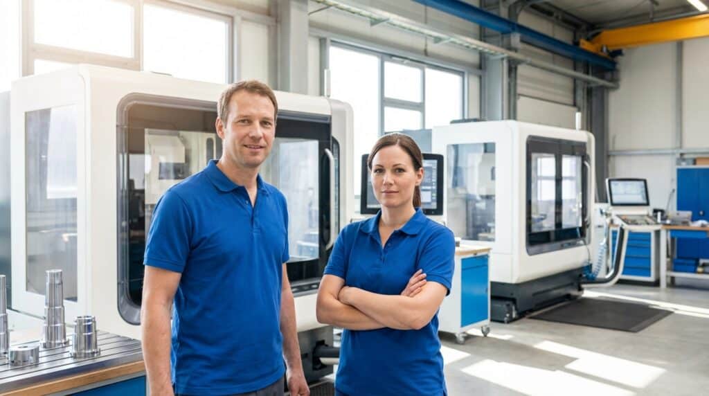 Team vor CNC-Maschinen
